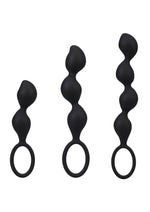 Mood Naughty Contour Beads Trainer Silicone Anal Plug - Black - 3 Piece Set
