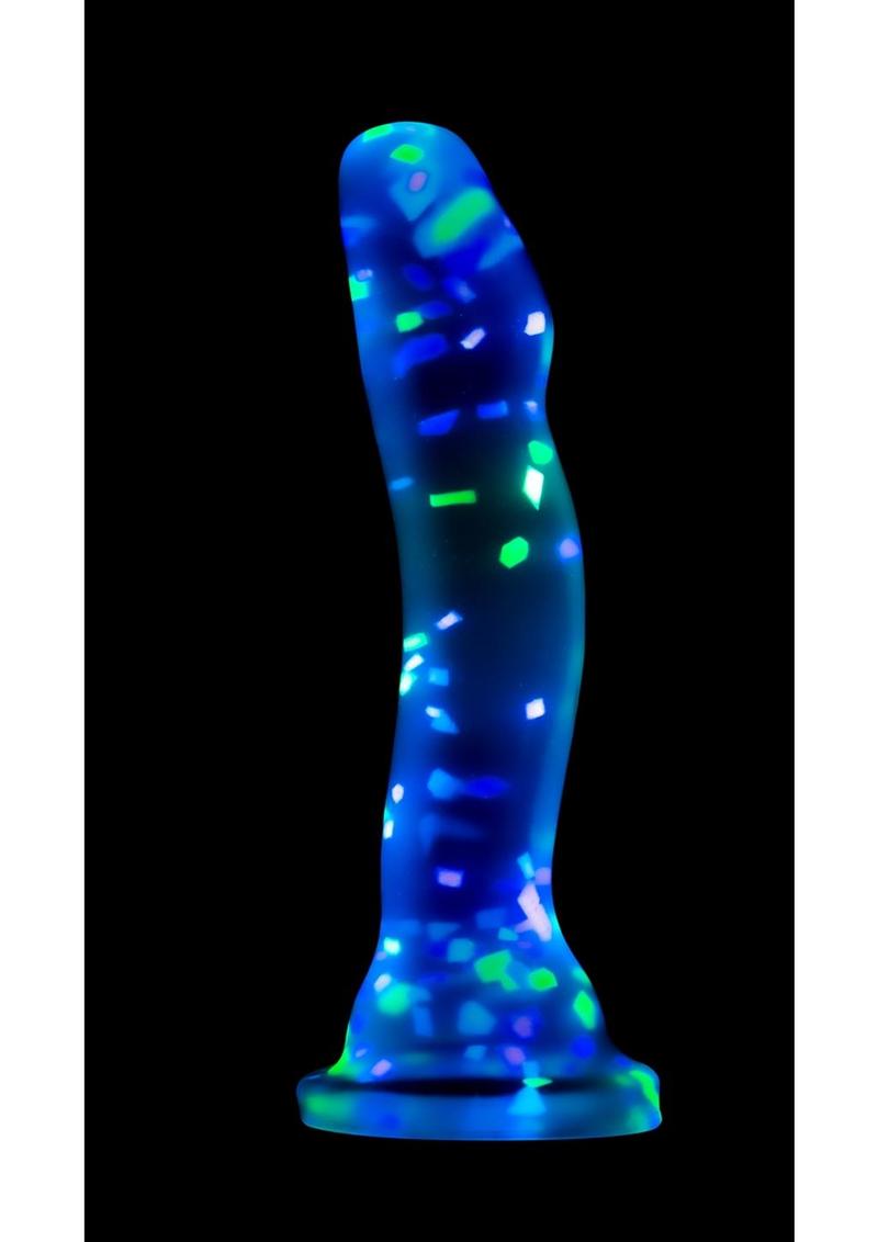 Neo Elite Glow In The Dark Silicone Hanky Panky Dildo 7.5in - Confetti - Glow In The Dark/Multicolor