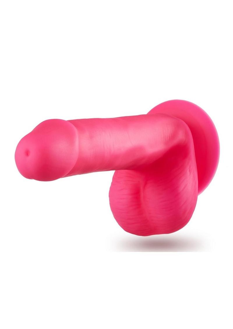 Neo Elite Silicone Dual Density Dildo with Balls - Neon Pink/Pink - 6in