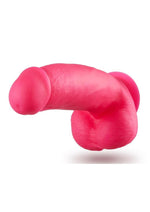 Neo Elite Silicone Dual Density Dildo with Balls - Neon Pink/Pink - 7in