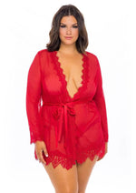 Oh LA LA Provence Short Sheer Robe - Red - 3XLarge/4XLarge