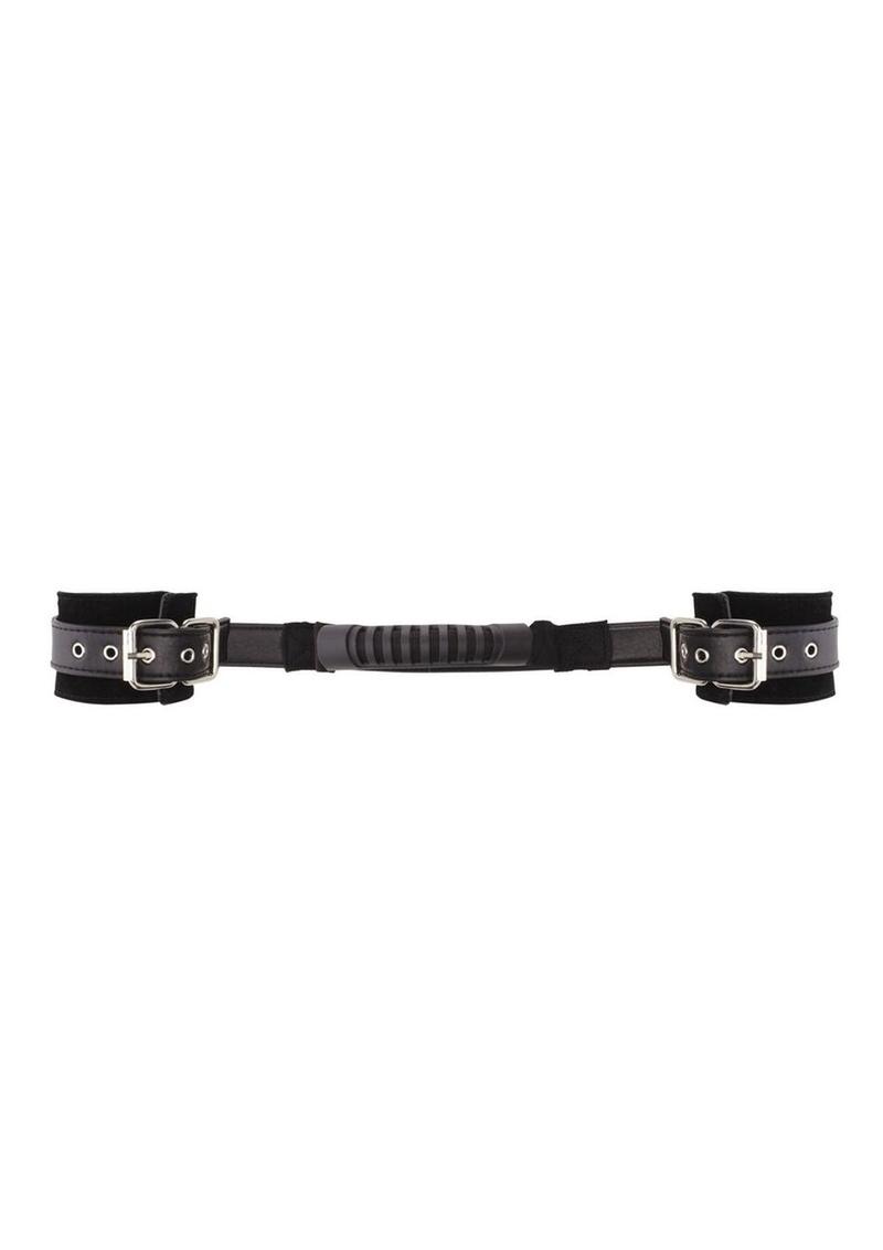 Ouch! Bonded Leather Hand Cuffs with Handle - Black