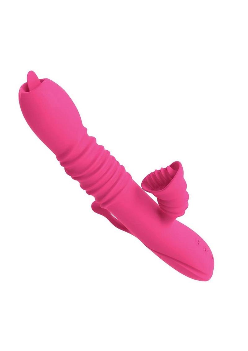 Passion Dual Massager Heat Up Rechargeable Silicone Rabbit Vibrator - Pink