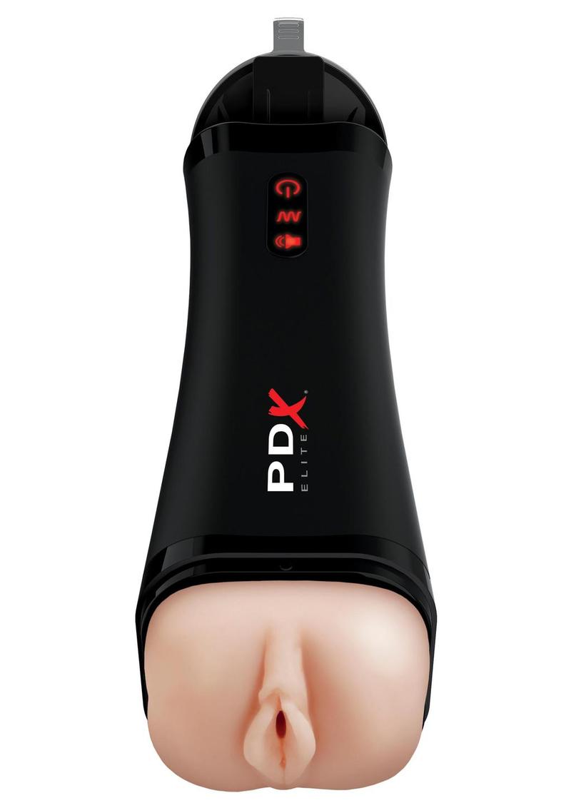 Pipedream Extreme Elite Rechargeable Talk-Back Super Masturbator - Pussy - Black/Flesh/Vanilla