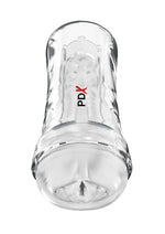 Pdx Extreme Wet Pussies Super Luscious Lips Control Freak Self Lubricating Vibrating Stroker with Remote - Pussy - Clear/Frost