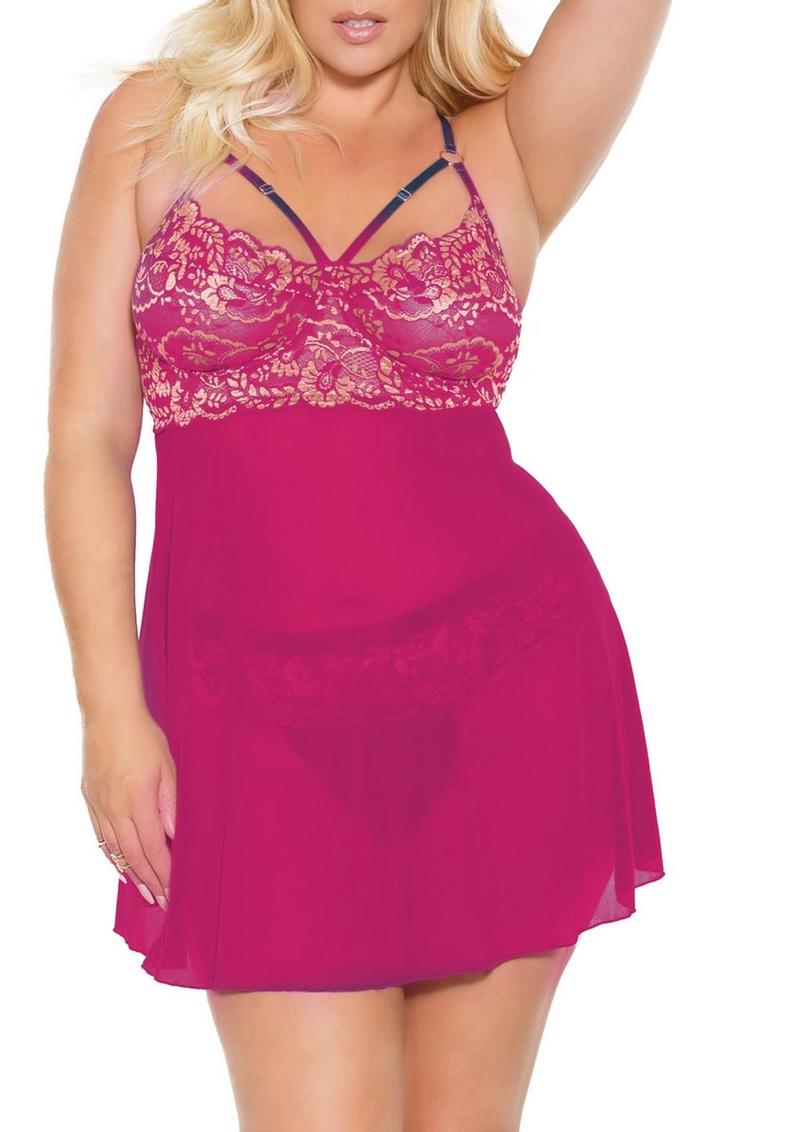 Pink Pussycat Babydoll and Thong - 1xlarge