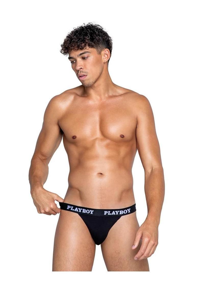 Playboys Mens Modal Jockstrap - Black/White - Large