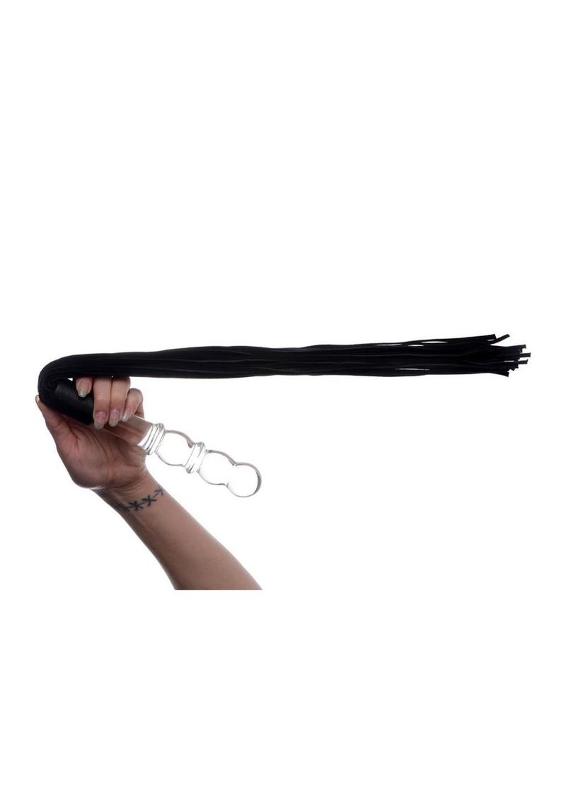 Prisms Lingam Glass Dildo Flogger - Black/Clear