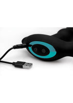 Prostatic Play Curved Rotating Silicone Prostate Plug with Remote - Black