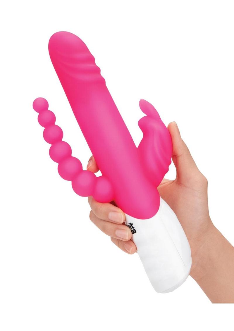 Rabbit Essential Silicone Rechargeable Double Penetration Rabbit Vibrator - Hot Pink/Pink