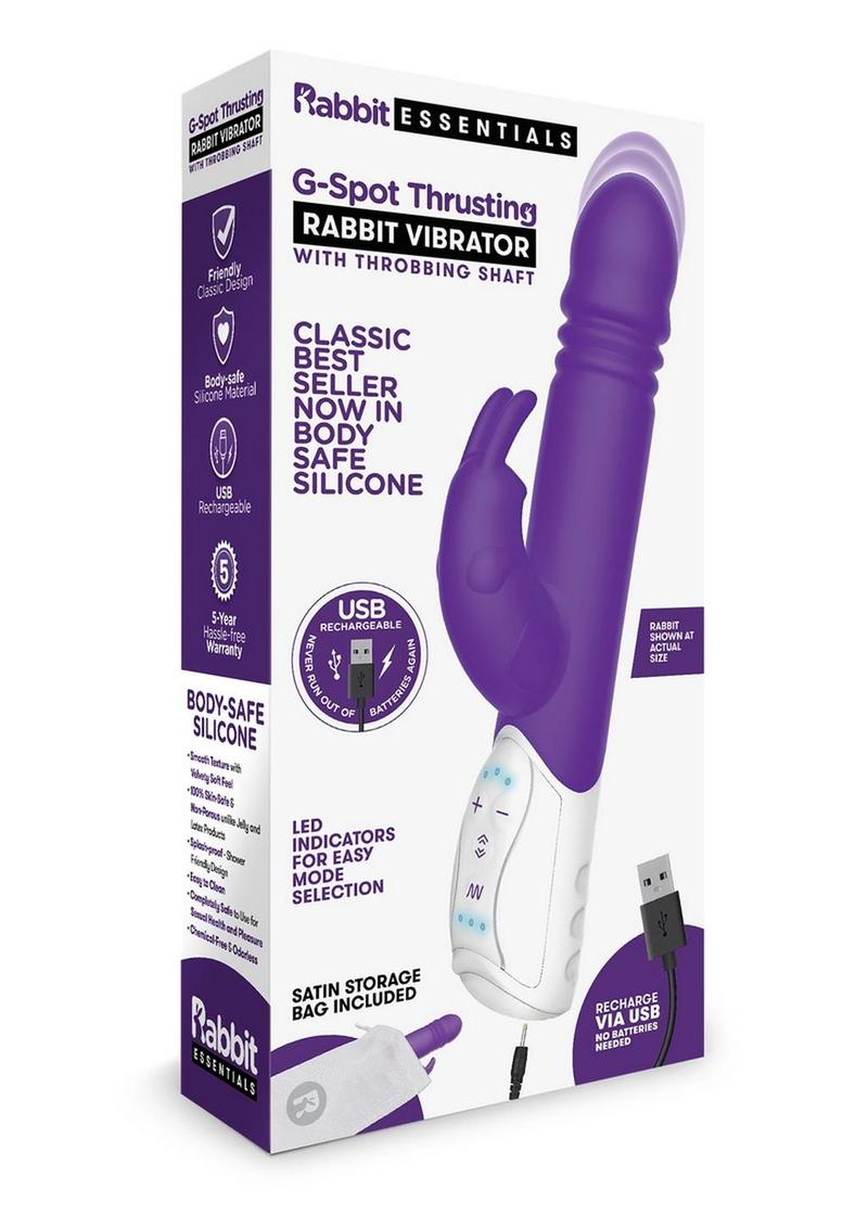 Rabbit Essentials Silicone Rechargeable G-Spot Thrusting Rabbit Vibrator