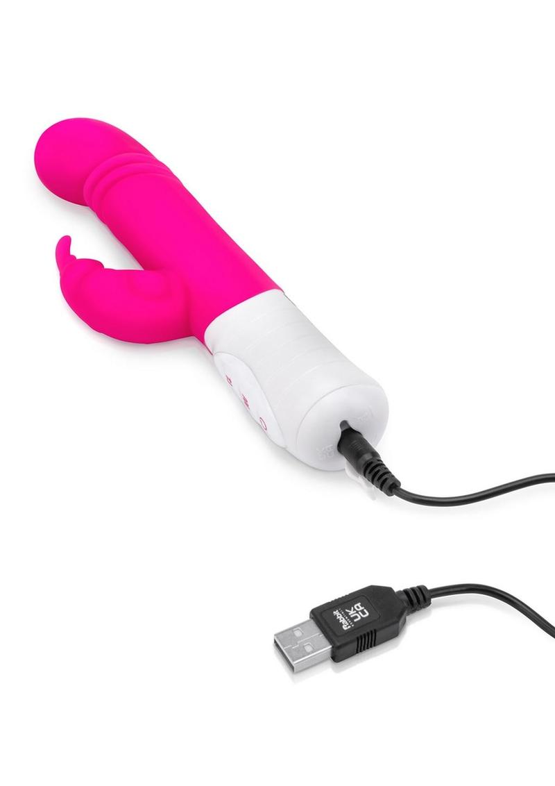 Rabbit Essentials Silicone Rechargeable Slim Shaft Thrusting G-Spot Rabbit Vibrator - Pink