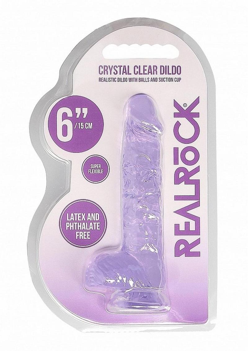 Realrock Crystal Clear Dildo with Balls - Purple - 6in