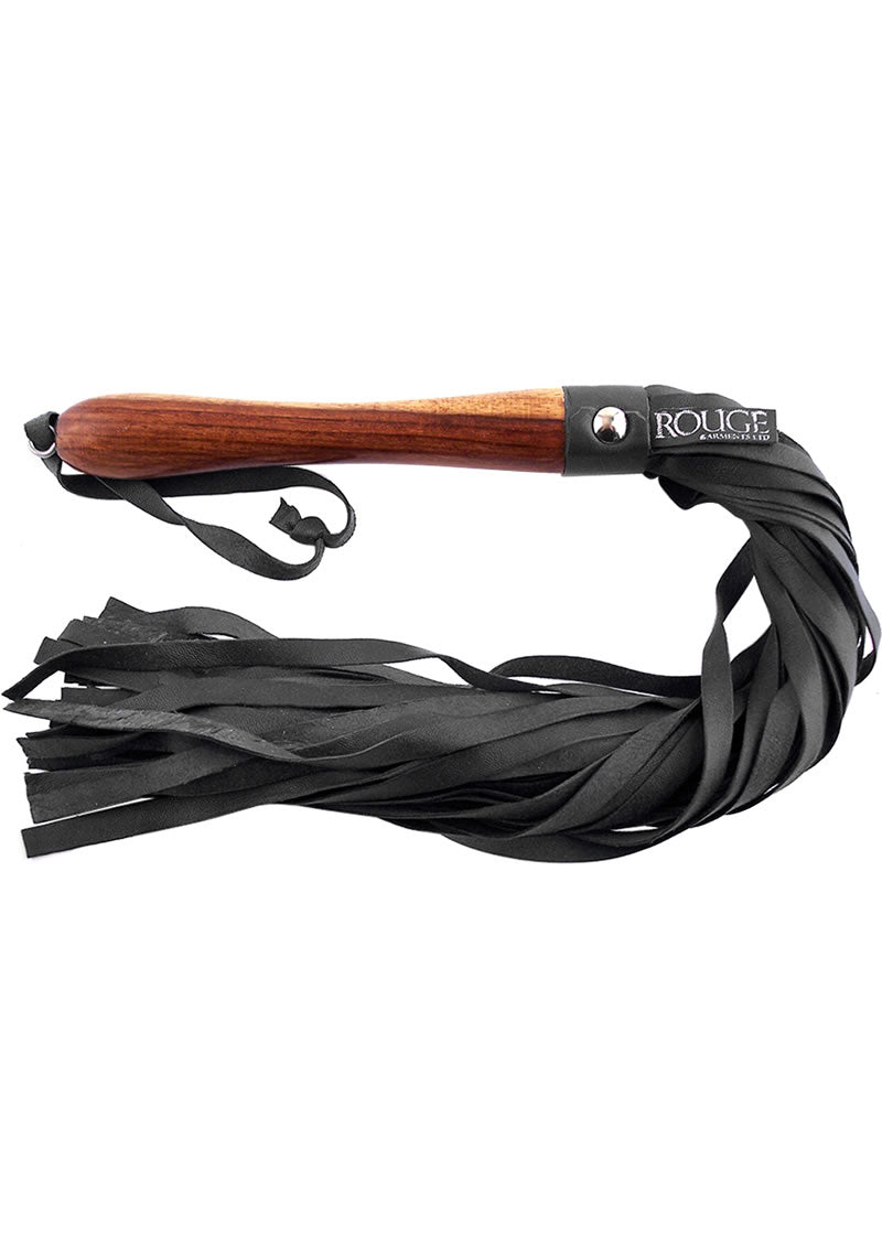 Rouge Wooden Handle Leather Flogger - Black