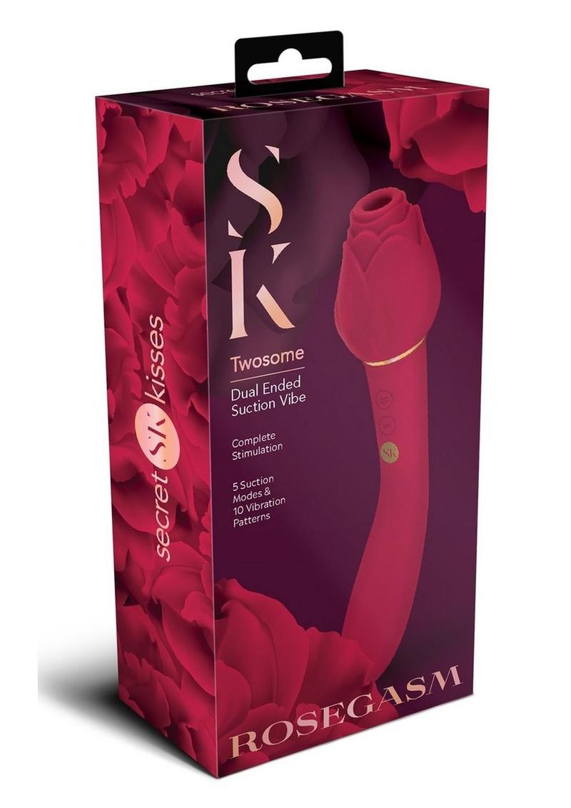 Secret Kisses Rosegasm Twosome Rechargeable Silicone Dual End Vibrator with Clitoral Stimulator