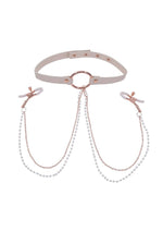 Sex and Miscielf Peaches 'N Creame Collar with Nipple Clamps - Ivory/Rose Gold