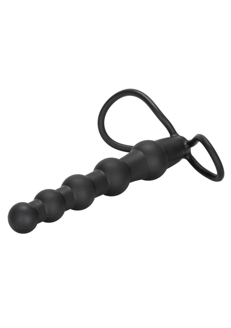 Silicone Beaded Double Rider Anal Probe Cock Ring - Black