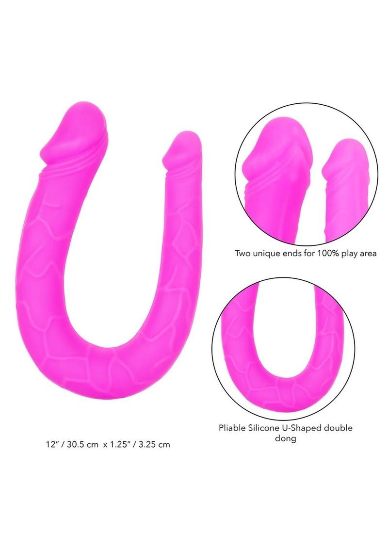 Silicone Double Dong AC/DC Dong Dual Penetration Non Vibrating Silicone Double Dong - Pink