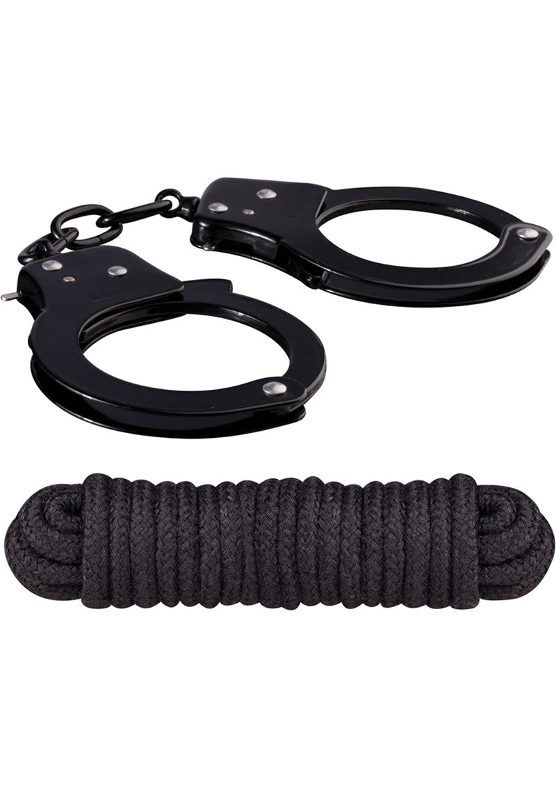 Sinful Metal Cuffs with Keys and Love Rope - Black/Metal