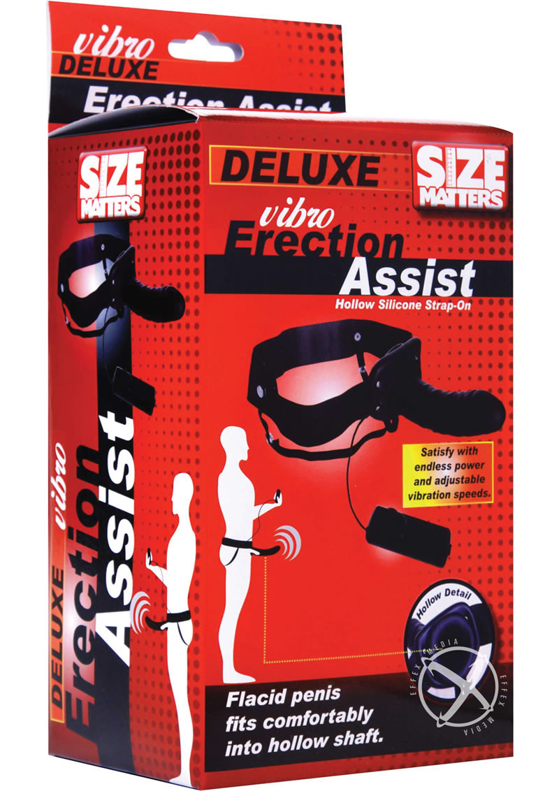 Size Matters Erection Assist Vibrating Silicone Hollow Strap-On - Black