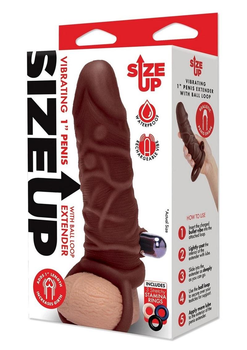 Size Up Silicone Vibrating Realistic Penis Extender with Ball Loop