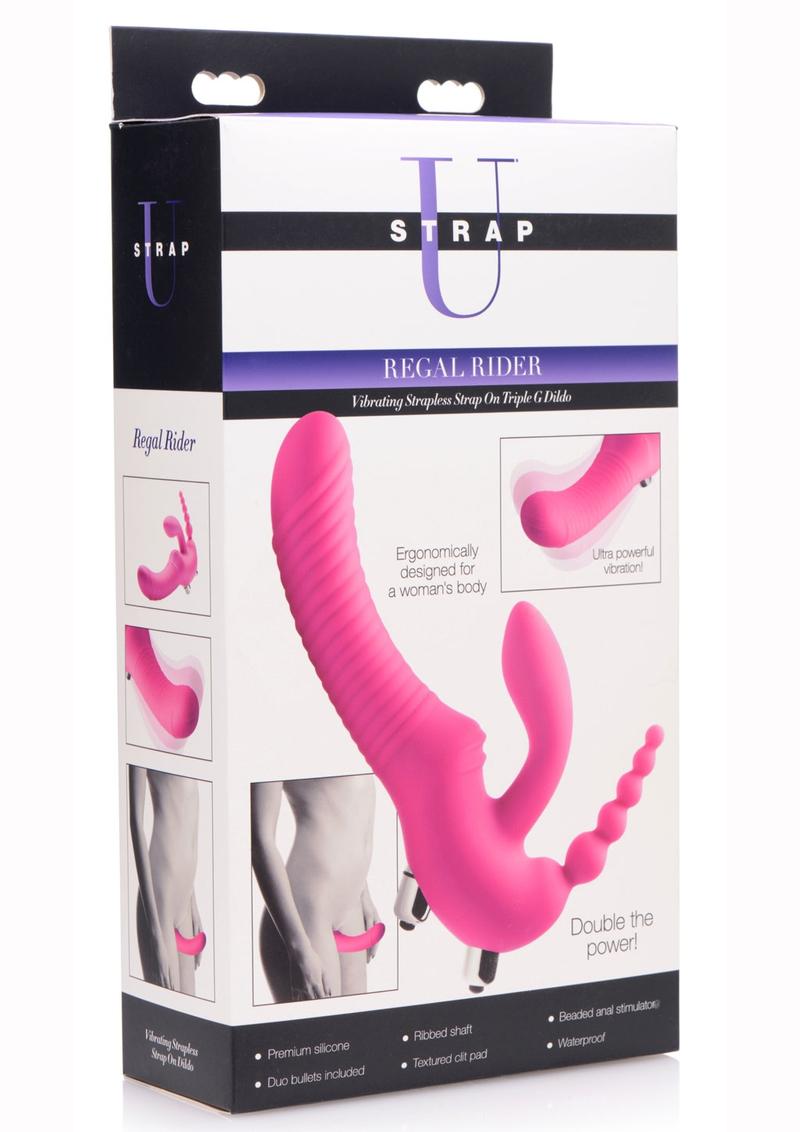 Strap U Regal Rider Vibrating Silicone Strapless Strap-On Triple G 6in Dildo