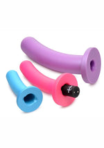 Strap U Triple Peg 28x Vibrating Rechargeable Silicone Dildo Set with Remote Control - Assorted Colors - 5 Piece