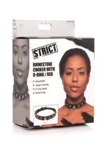 Strict Rhinestone Choker with O-Ring - Black/Red