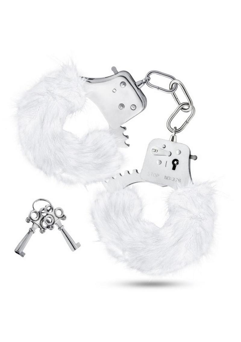 Temptasia Plush Fur Cuffs - Metal/White