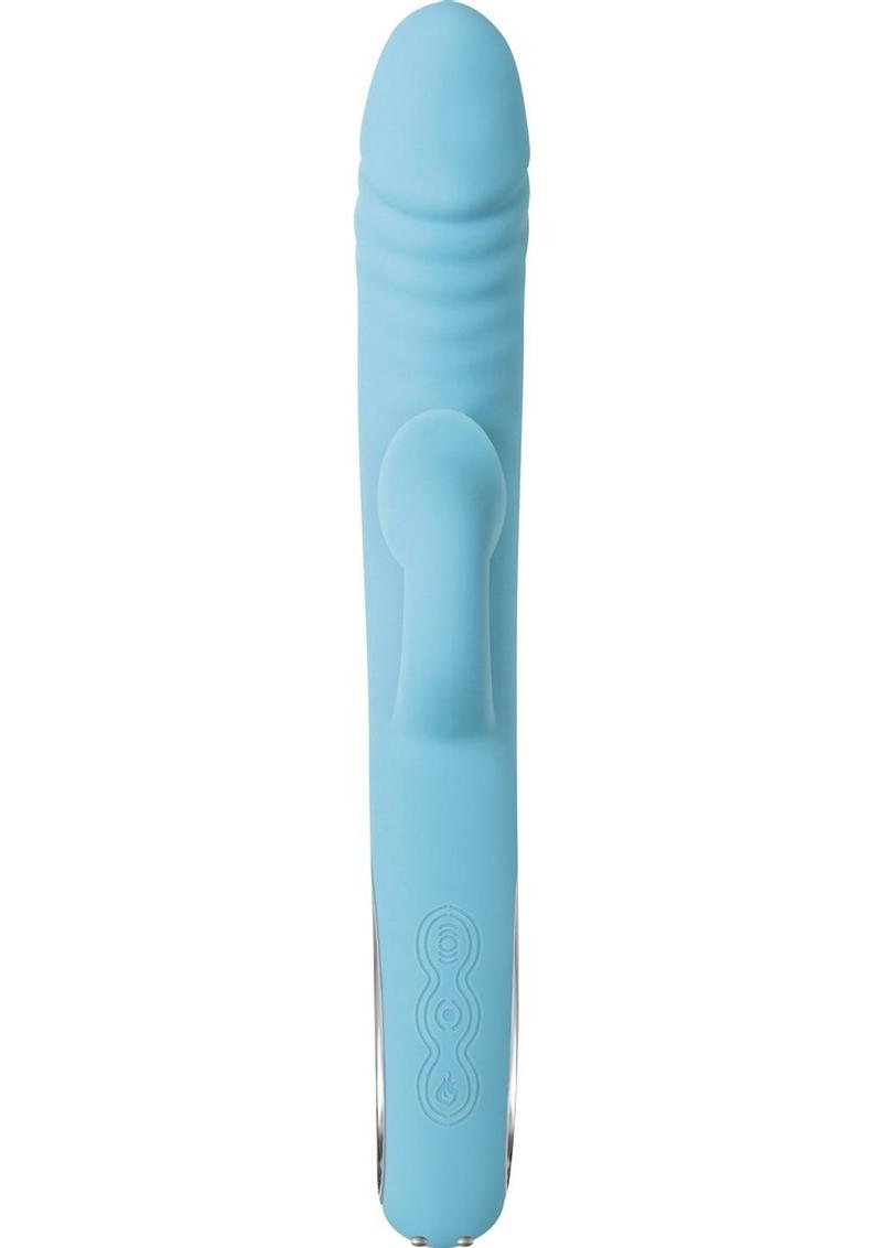 Triple Infinity Rechargeable Silicone Heated Dual Vibrator with Clitoral Suction Stimulator - Aqua/Teal