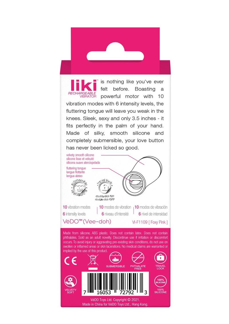 Vedo Liki Rechargeable Silicone Flicker Clitoral Vibrator - Foxy