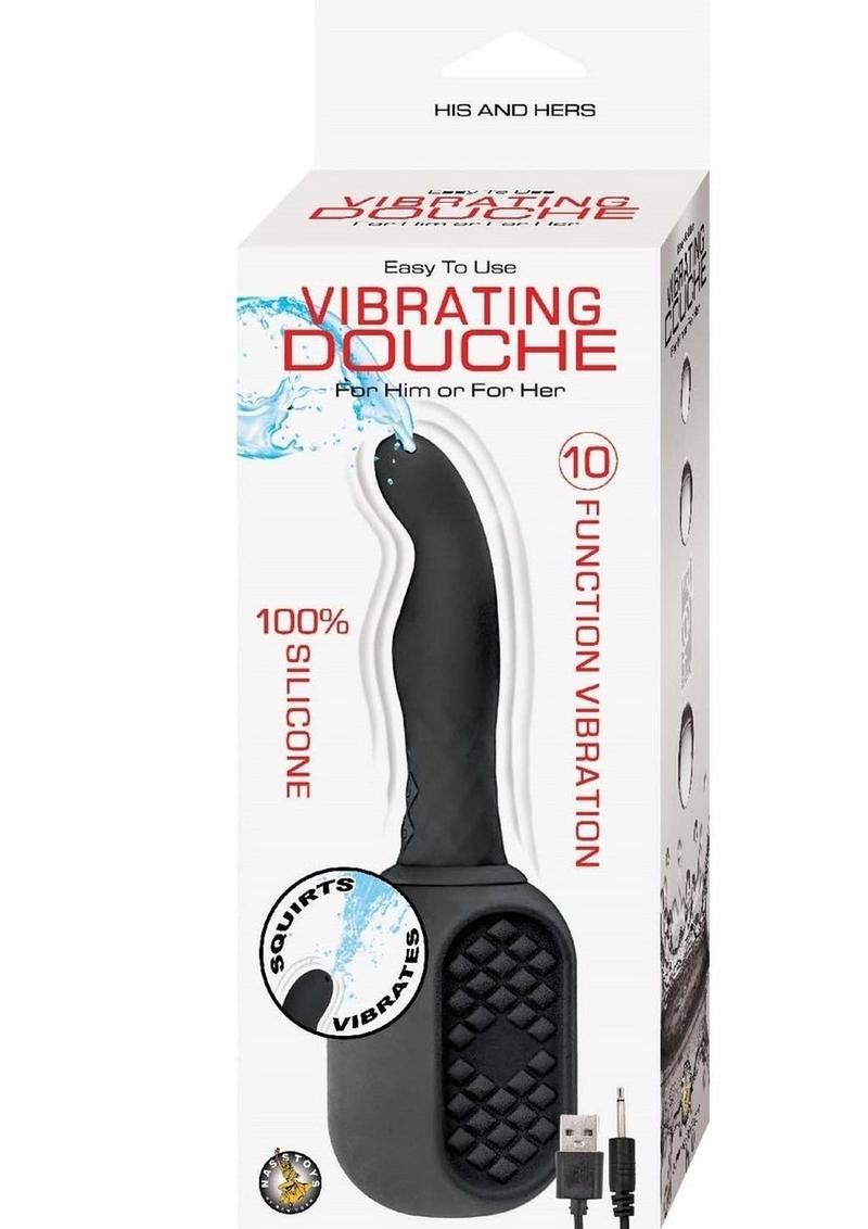 Vibrating Douche Rechargeable Silicone Anal Douche - Black