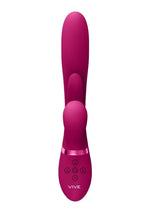 Vive Kura Rechargeable Silicone Triple Motor Thrusting G-Spot with Flapper and Air Wave Clit Stimulation Vibrator - Pink