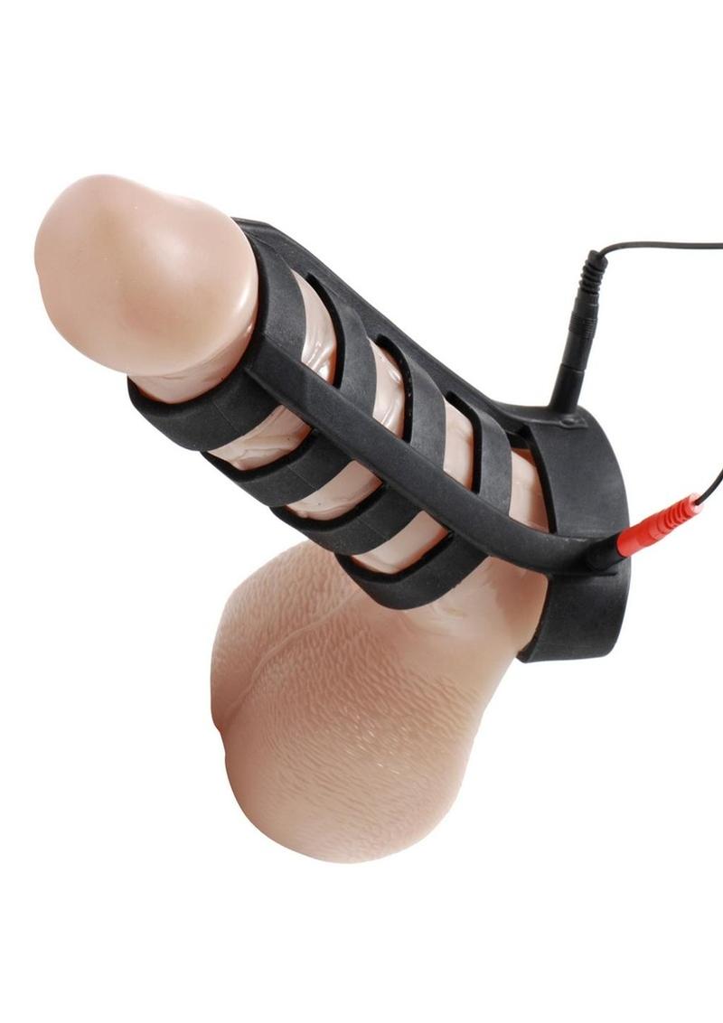 Zeus Electrosex Power Cage Silicone E-Stim Cock and Ball Sheath - Black